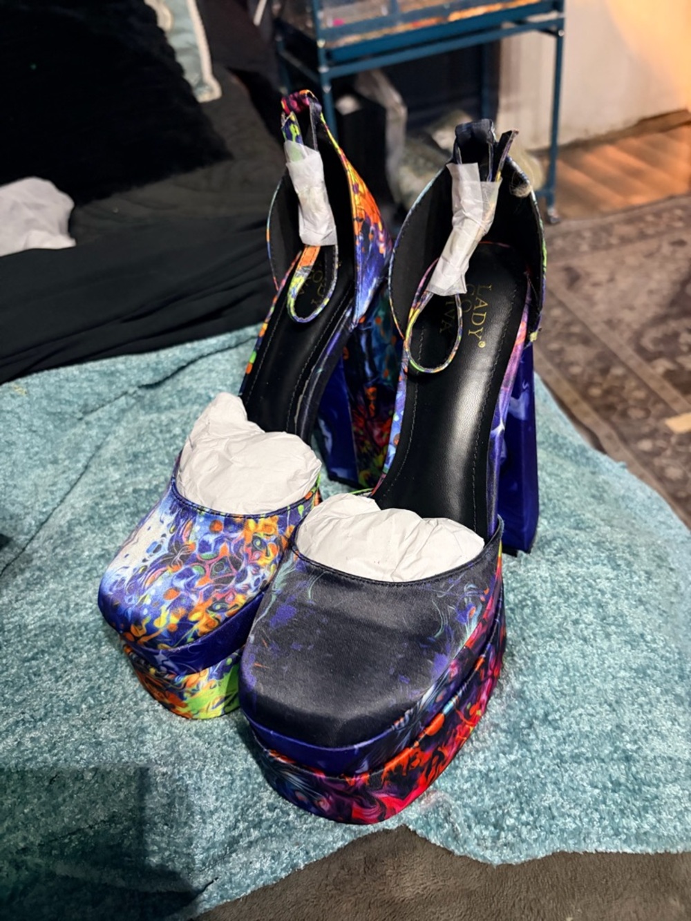 Vintage Platform Ankle-Strap Heels in Multicolor